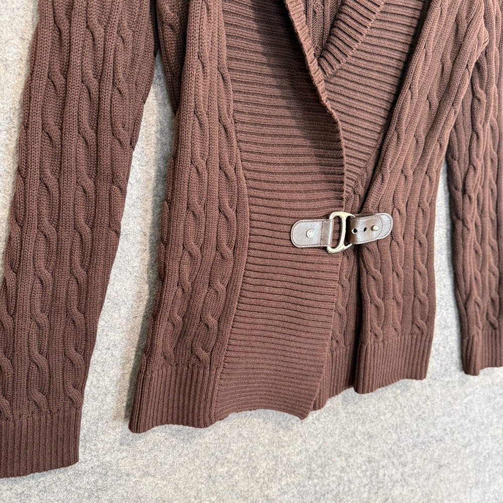 Lauren Ralph Lauren Cardigan Heavyweight Chunky Knit Sweater Medium Wrap Buckle - Picture 2 of 11